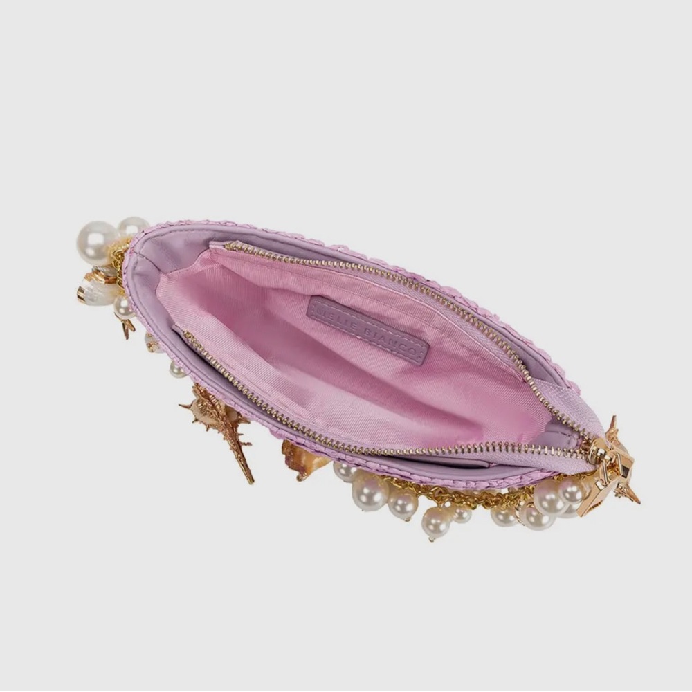 NWT Lavender Shell Straw Top Handle Bag | Pearl & Gold Vacation Must-have 🆕 - Picture 2 of 9